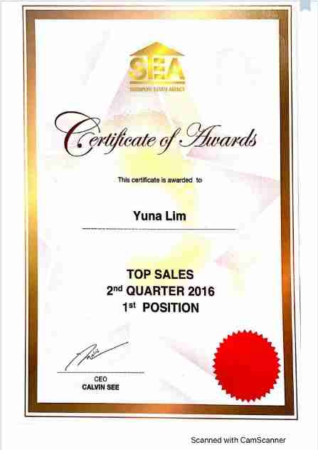1.32.3Yuna Lim certificate top sales 2st QUARTER 2016