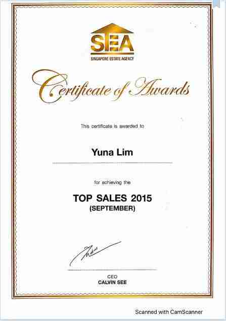 2015 September 2015 (October) certificate yuna Lim-property agent in singapore