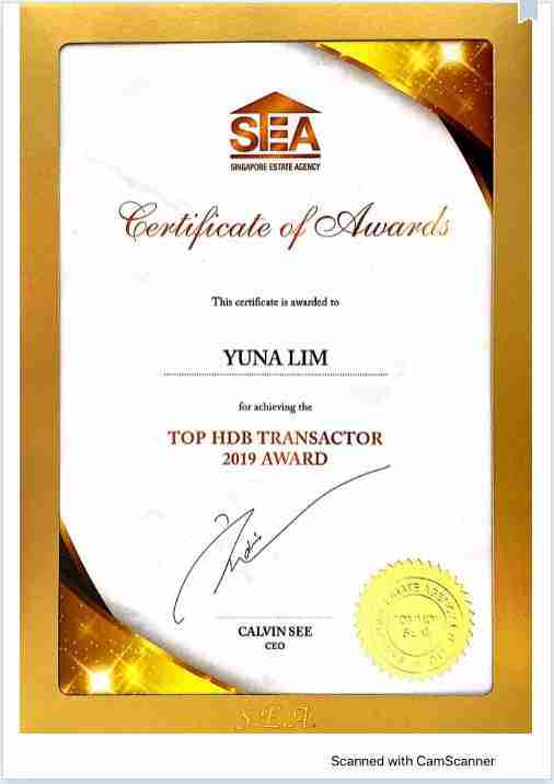 top property agent YUNA LIM TOP HDB TRANSACTOR 2019 AWARD