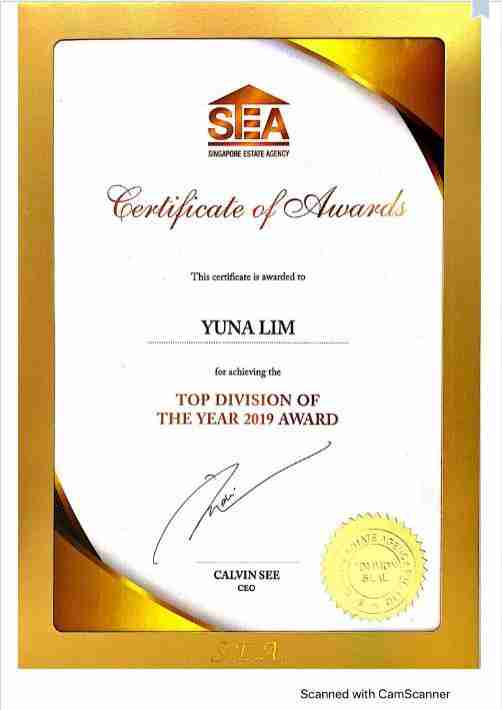 top property agent YUNA LIM TOP DIVISION OF THE YEAR 2019 AWARD